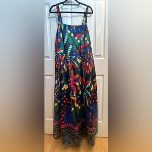 Ashley Stewart Black Strapless Smocked Dress with Bright Floral & Fruit Print